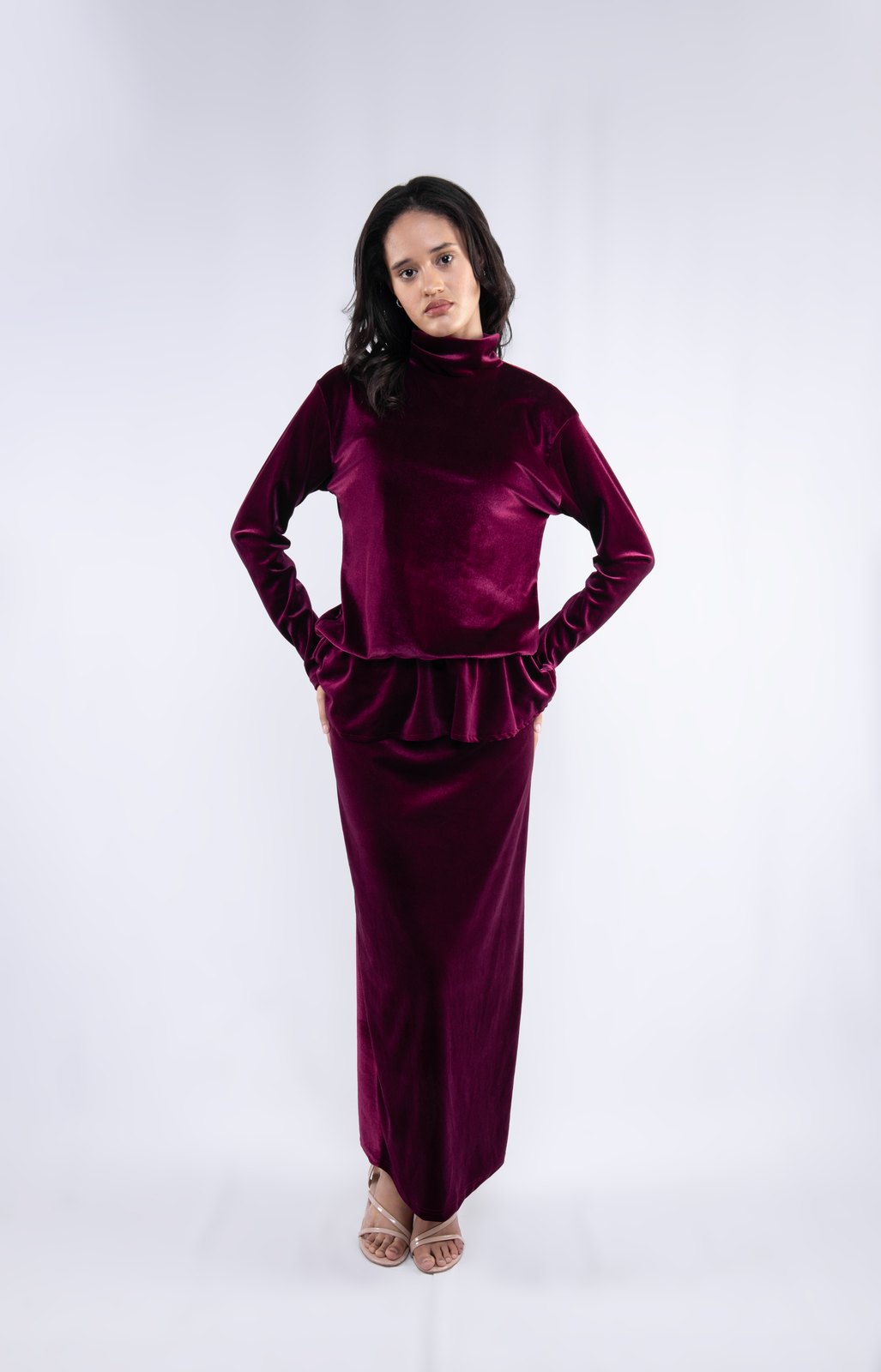 Merlot Velvet Peplum Set